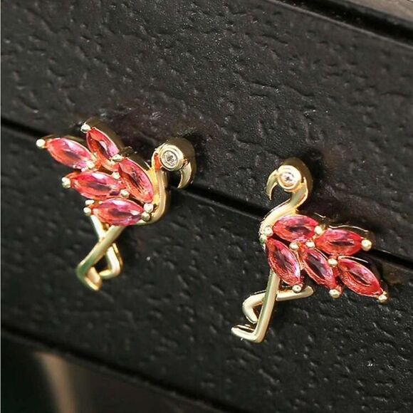 Rose Gold Flamingo Stud Earrings, Animal Earrings, - Picture 4 of 10